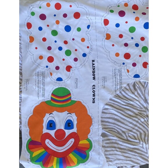 Vintage Rainbow Clown Fabric Panels Cut Sew Pillow Plush Doll Cotton - Picture 5 of 5